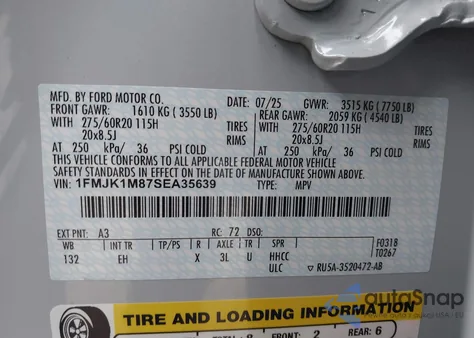 2025 Ford Expedition Platinum Max из США, поврежденный, VIN 1FMJK1M87SEA35639